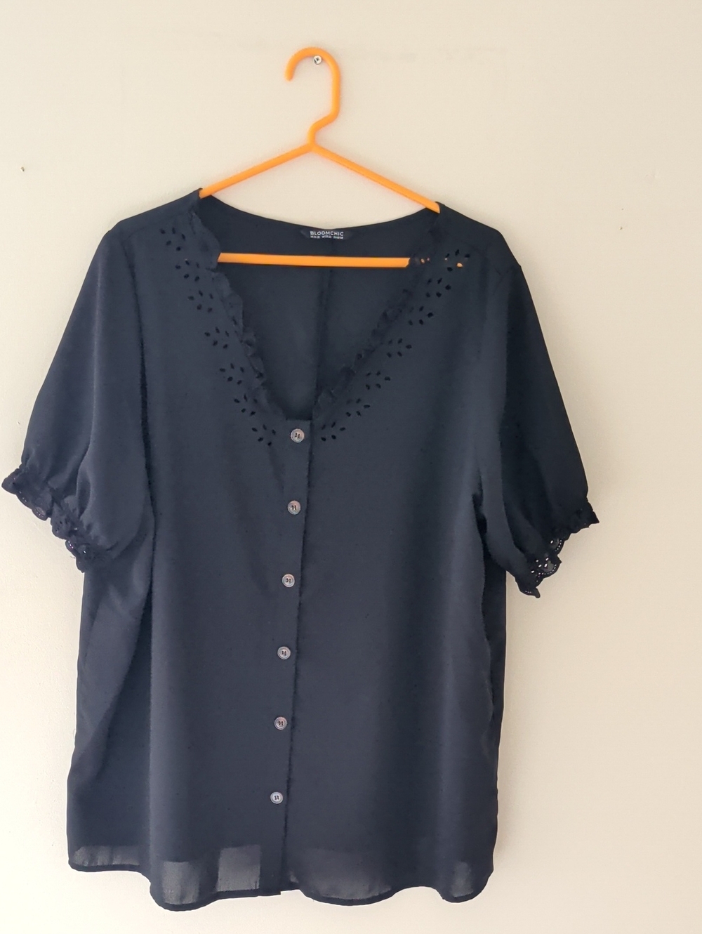 BloomChic Black Button-Front Blouse with Eyelet Detail